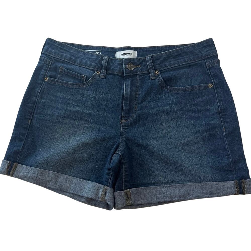 Sonoma Goods For Life medium wash denim cuffed shorts classic mid-rise size 10